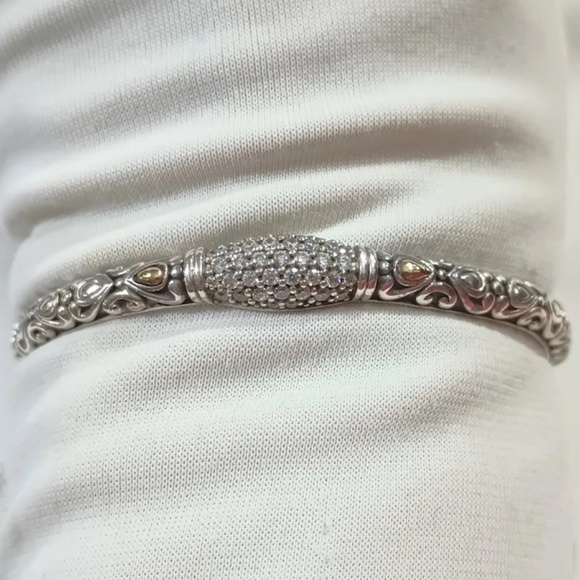 Angela by John Hardy sterling 14k gold cz hinged cuff bracelet - Picture 10 of 12